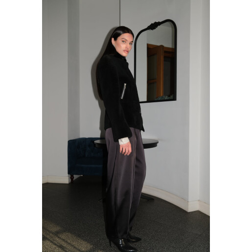 Jacheta sport shearling cu fermoar, negru, 50cm