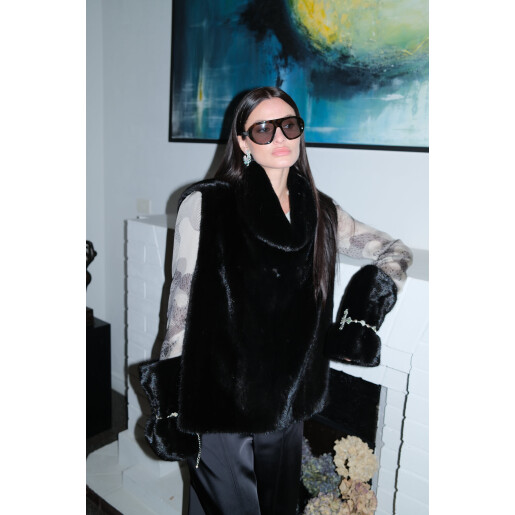 Rolling vest blana naturala vizon, negru, 60cm