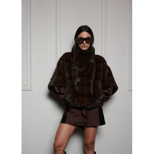 Jacheta blana naturala vizon, maro, 50cm