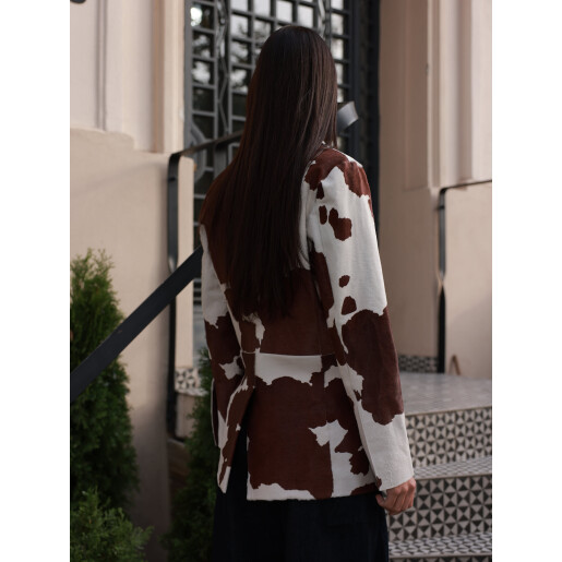 Sacou print cow din ponei, buzunare aplicate, 65cm