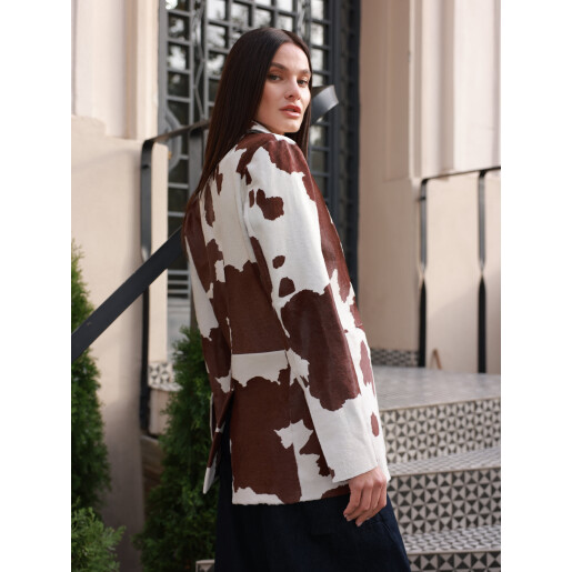 Sacou print cow din ponei, buzunare aplicate, 65cm