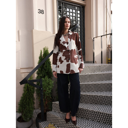 Sacou print cow din ponei, buzunare aplicate, 65cm