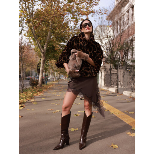 Jacheta blana naturala vizon, animal print, 50cm