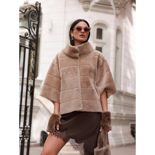 Jacheta reversibila shearling merino spaniol, bej, 50cm