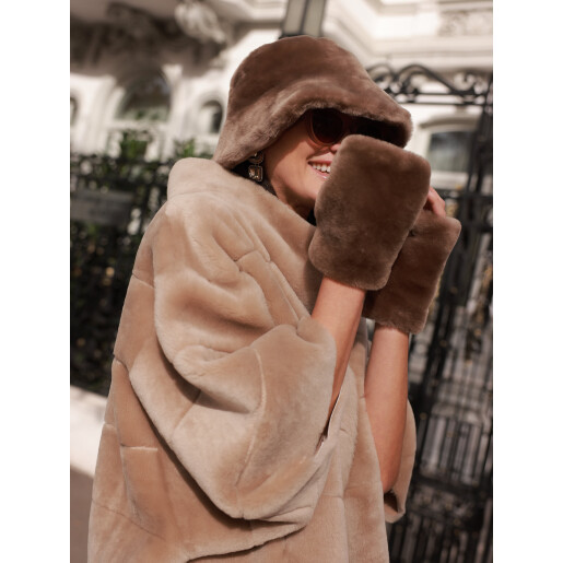 Jacheta reversibila shearling merino spaniol, bej, 50cm