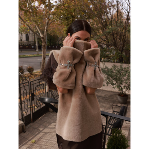 Rolling vest shearling, bej, 60cm