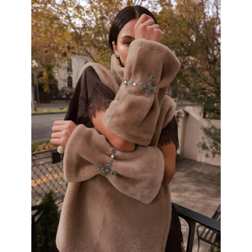 Rolling vest shearling, bej, 60cm