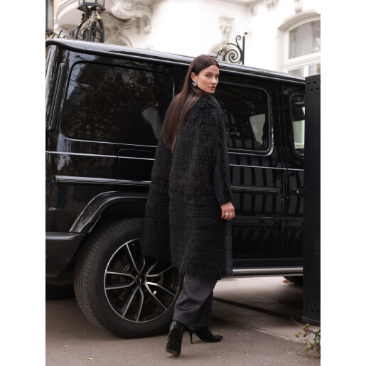 Capa blana naturala racoon tuns, negru, 100cm