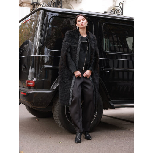 Capa blana naturala racoon tuns, negru, 100cm