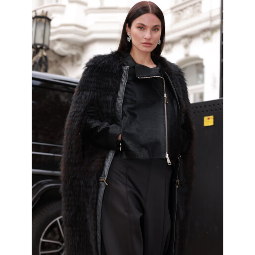 Capa blana naturala racoon tuns, negru, 100cm