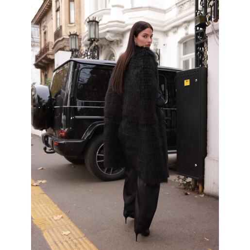 Capa blana naturala racoon tuns, negru, 100cm