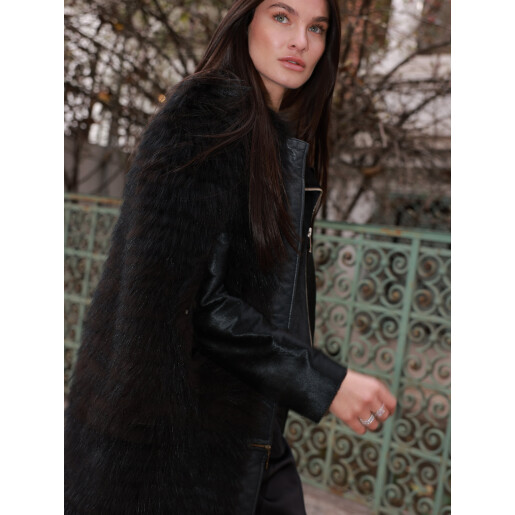 Capa blana naturala racoon tuns, negru, 100cm