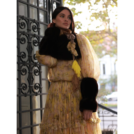 Set 2 mansete si guler larg, blana naturala vizon, maro