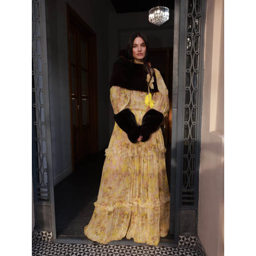 Set 2 mansete si guler larg, blana naturala vizon, maro