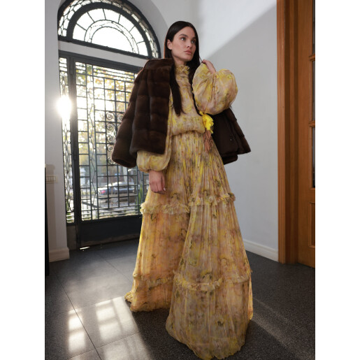 Jacheta din blana naturala vizon, maro, 50cm