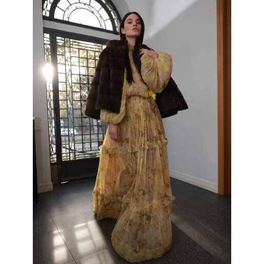 Jacheta din blana naturala vizon, maro, 50cm