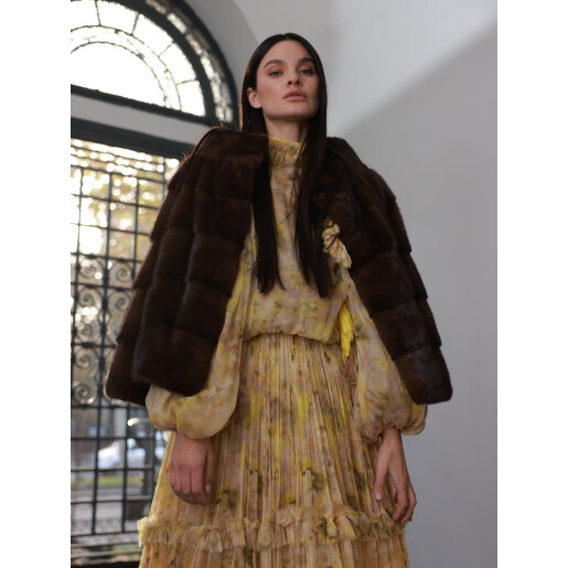 Jacheta din blana naturala vizon, maro, 50cm