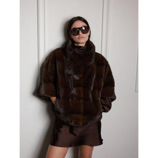 Jacheta blana naturala vizon, maro, 50cm