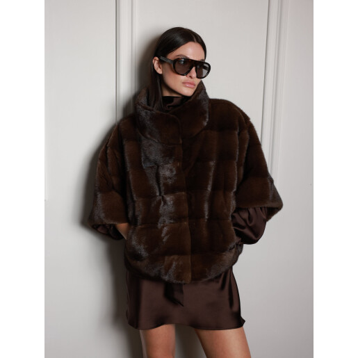 Jacheta blana naturala vizon, maro, 50cm