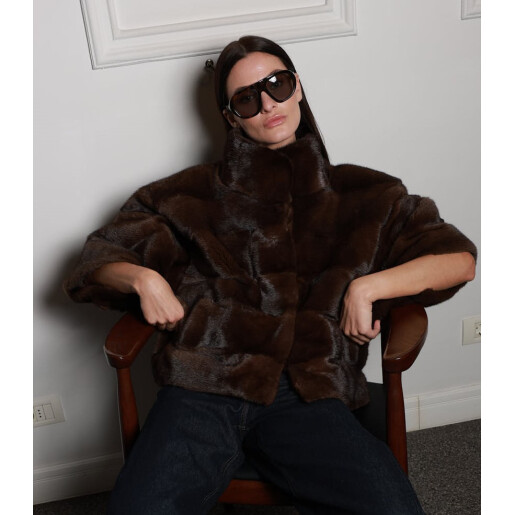 Jacheta blana naturala vizon, maro, 50cm