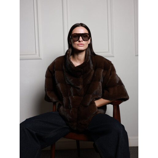 Jacheta blana naturala vizon, maro, 50cm
