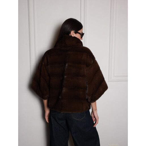 Jacheta blana naturala vizon, maro, 50cm