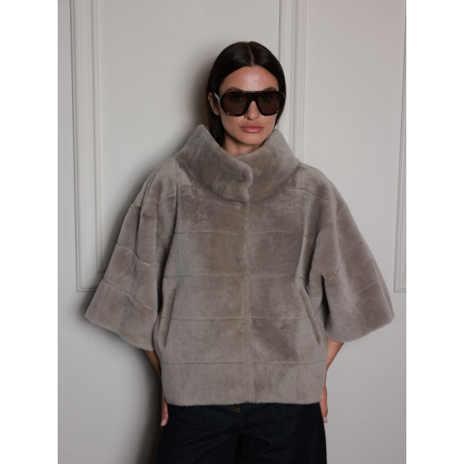 Jacheta reversibila shearling merinos spaniol, gri, 50cm