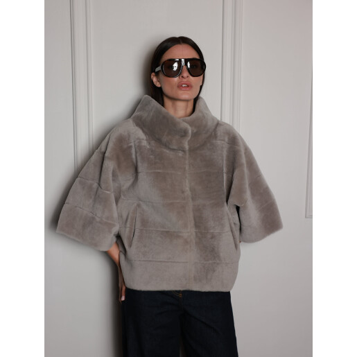 Jacheta reversibila shearling merinos spaniol, gri, 50cm