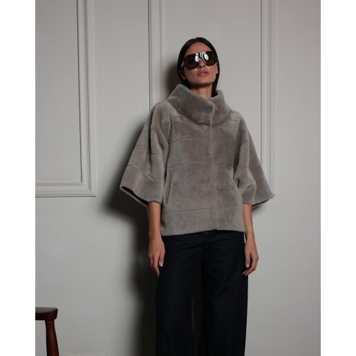 Jacheta reversibila shearling merinos spaniol, gri, 50cm