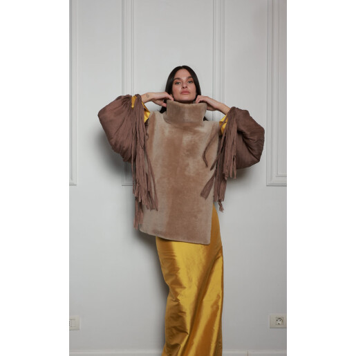 Rolling vest shearling, bej deschis, 50cm
