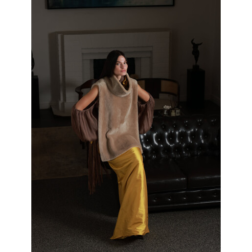 Rolling vest shearling, bej deschis, 50cm