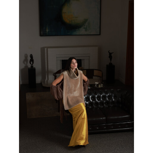 Rolling vest shearling, bej deschis, 50cm