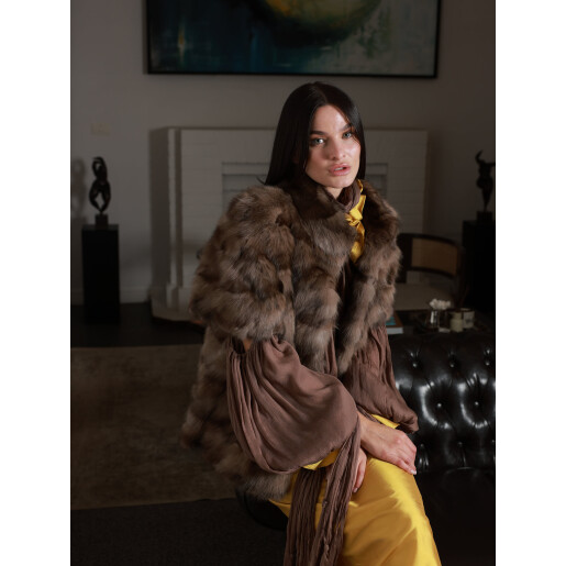 Vesta blana naturala zibelina, maneci scurte, culoare naturala, 60cm