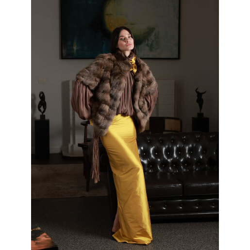 Vesta blana naturala zibelina, maneci scurte, culoare naturala, 60cm