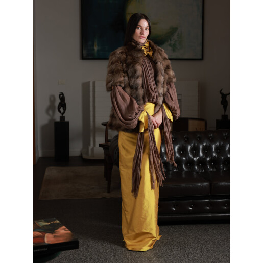 Vesta blana naturala zibelina, maneci scurte, culoare naturala, 60cm