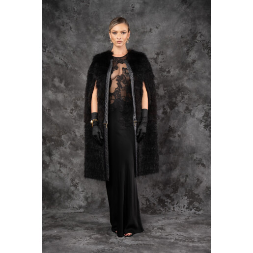 Allure Obsidienne Capă Blană Naturală Raton Negru 100 cm| PAISI Art Fur