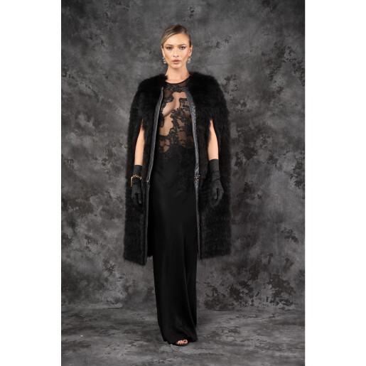 Allure Obsidienne Capă Blană Naturală Raton Negru 100 cm| PAISI Art Fur