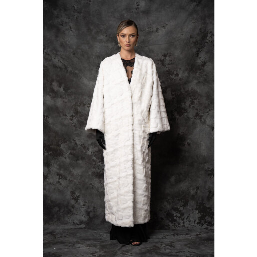 Allure Elysian Haina de Vizon (Nurcă) Albă Premium, tip kimono,130cm| PAÏSI Art Fur