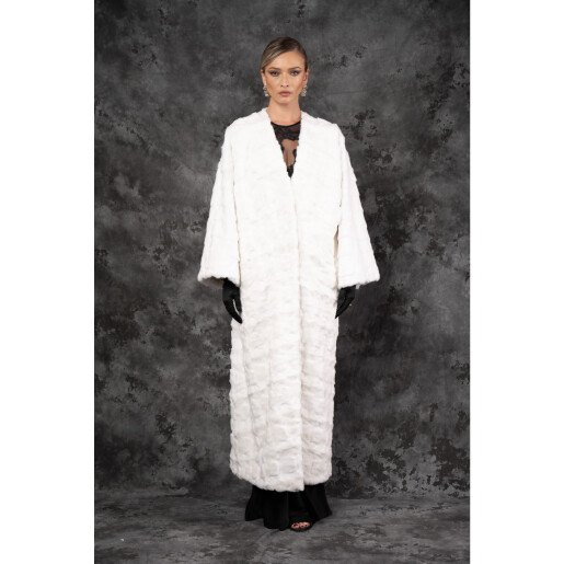 Allure Elysian Haina de Vizon (Nurcă) Albă Premium, tip kimono,130cm| PAÏSI Art Fur