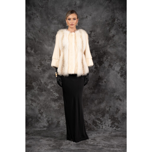 Allure Ivory Pearl  Vizon Premium și Vulpe Polară într-o Volumetrie Spectaculoasă 60 cm| PAÏSI Art Fur