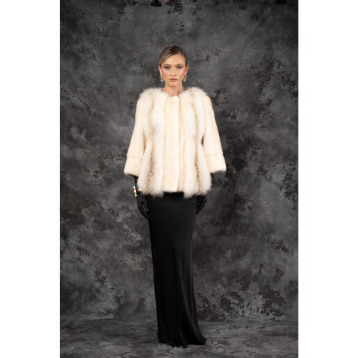 Allure Ivory Pearl  Vizon Premium și Vulpe Polară într-o Volumetrie Spectaculoasă 60 cm| PAÏSI Art Fur