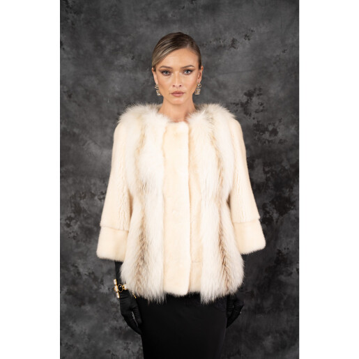Allure Ivory Pearl  Vizon Premium și Vulpe Polară într-o Volumetrie Spectaculoasă 60 cm| PAÏSI Art Fur