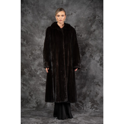 Allure Noir Amber | Haină de Vizon (Nurcă) Premium Brun Închis Tip Mantou guler regal 125cm| PAISI Art Fur  