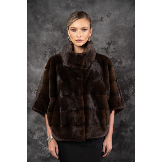 Allure Velore | Jachetă din Vizon Premium Maro maneci 3/4, 55cm| PAISI Art Fur 