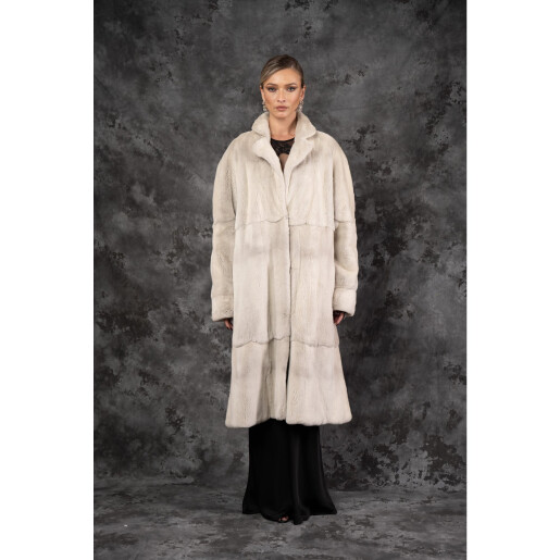 Allure Catifea Pearl Grey | Haină Lungă din Vizon Tuns Gri Deschis 120 cm| PAISI Art Fur 