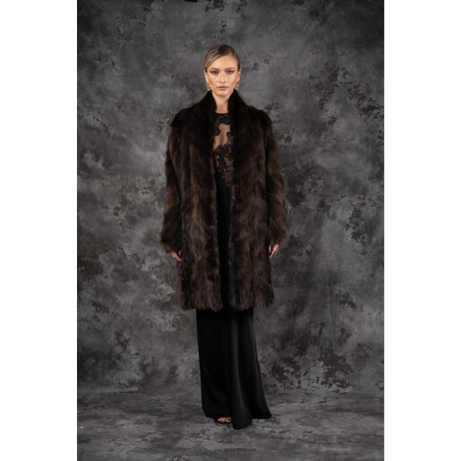 Haina blana naturala zibelina, guler tip kimono, 90cm
