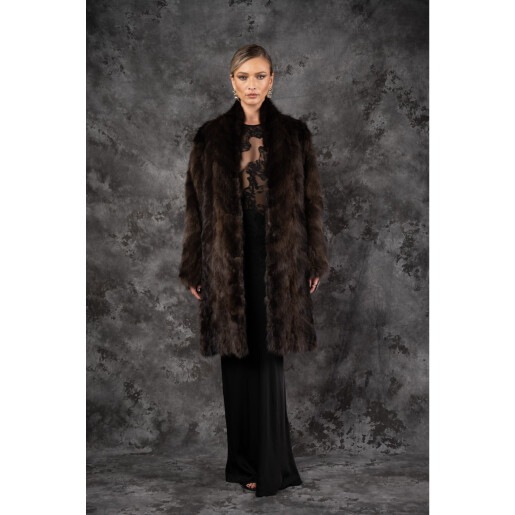 Haina blana naturala zibelina, guler tip kimono, 90cm