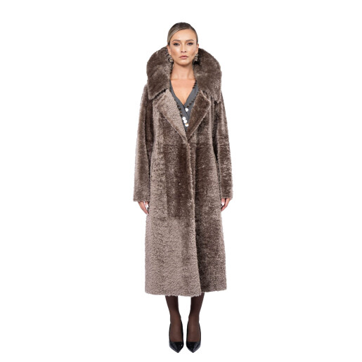 Palton shearling persan cu revere largi, tip cojoc, culoare speciala, 11cm