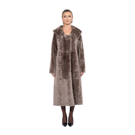Palton shearling persan cu revere largi, tip cojoc, culoare speciala, 11cm