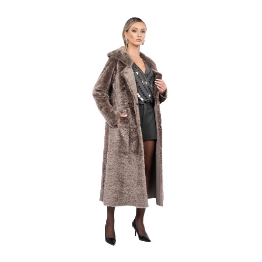 Palton shearling persan cu revere largi, tip cojoc, culoare speciala, 11cm